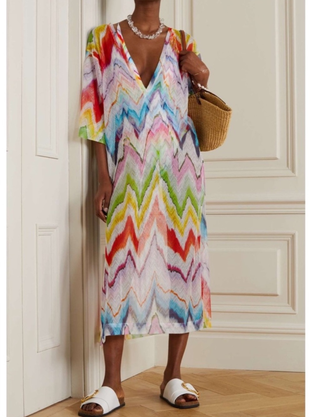Missoni chevron crochet knit kaftan beach cover up dress
